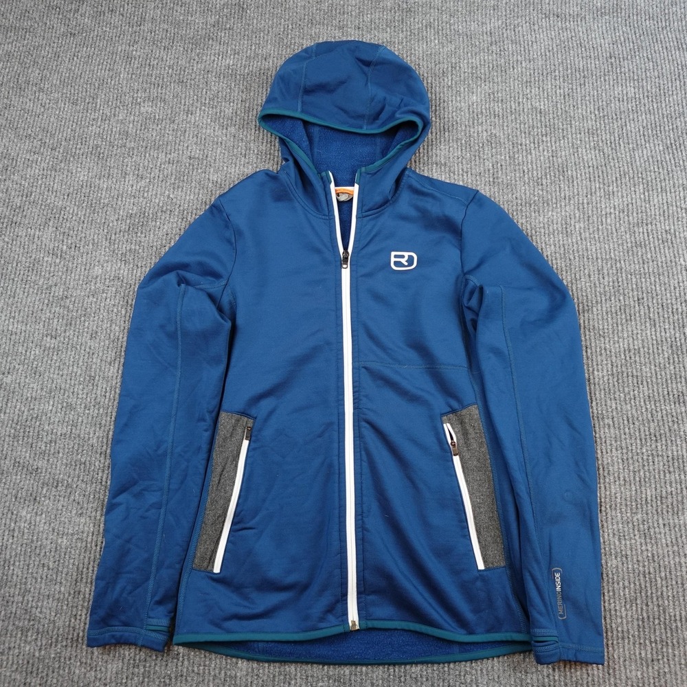 Ortovox Hoodie Mens Medium Blue Merino Fleece Full Zip Sweatshirt Logo Jacket